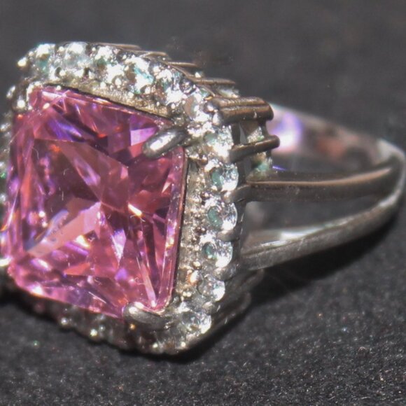 925 Sterling Large Pink Sapphire Surrounding stones Statement Cocktail Ring - Picture 2 of 7